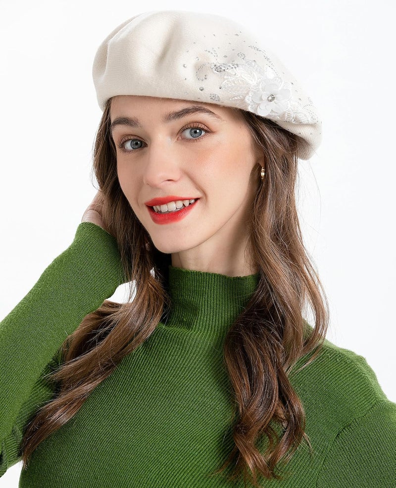 ZLYC Womens French Beret hat, Reversible Solid Color Mosaic Warm Beret Cap for Girls - Image 3